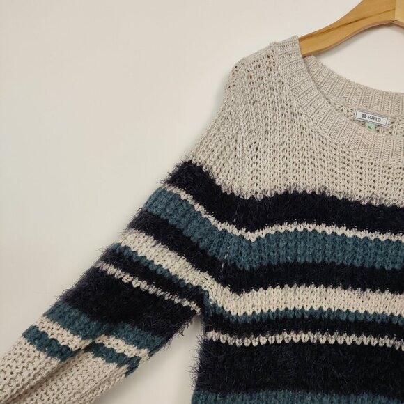 Susina Women's Maxi Knit Dress Long Sleeve Color Block Cream Blue Size XL Cotton - Picture 3 of 10